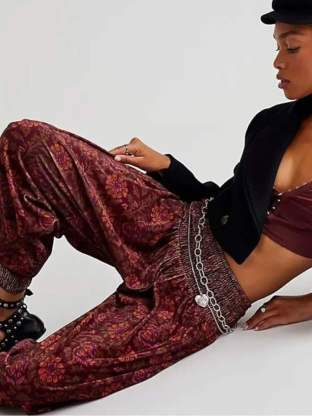 Free People FP One Marla Velvet Harem Gypsy Pants Plum Size Large NEW Bohemian